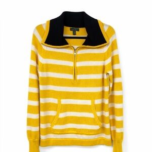 Lauren Jeans Co Ralph Lauren Yellow Striped Half-Zip Knit Pullover Sweater L